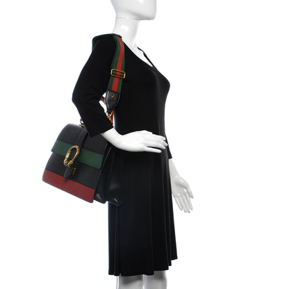 Gucci Calfskin Bamboo Web Large Dionysus Top Handle Bag Black Bright Evergreen Hibiscus Red 3 of 32