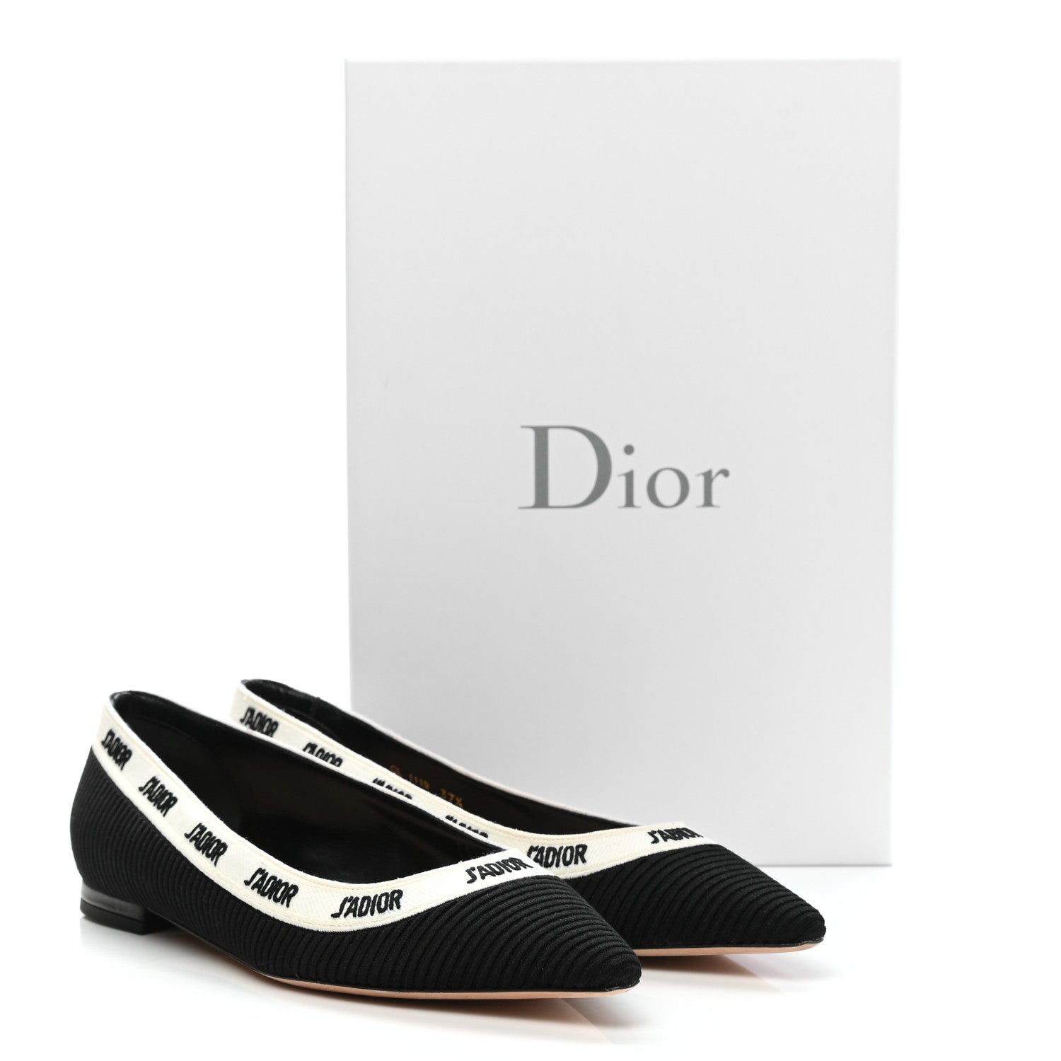 Christian Dior Fabric Ribbon Embroidered J'Adior Ballet Flats 37.5 Black 8 of 8