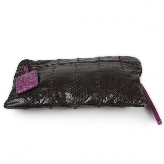 Bottega Veneta Ayers Snakeskin Flat Clutch Plum 3 of 11
