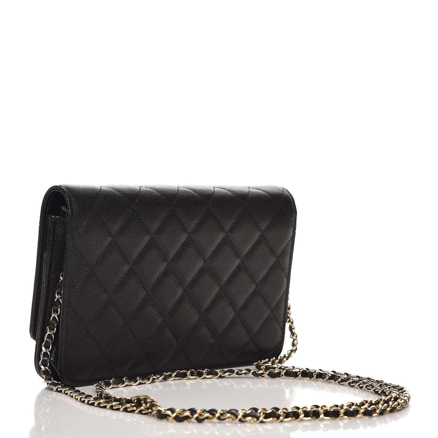 Caviar Quilted Golden Class Wallet On Chain WOC Black
