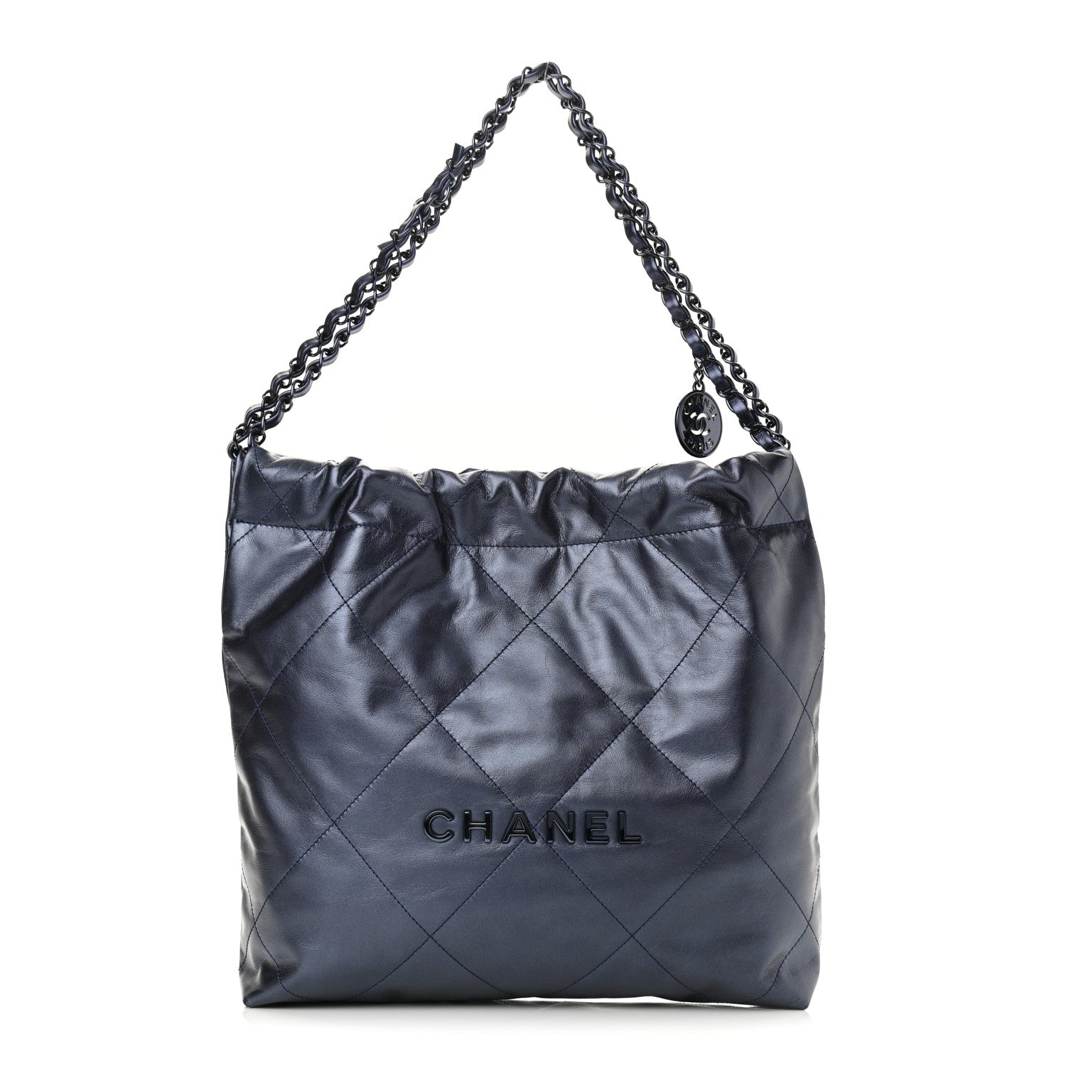 Chanel Metallic Calfskin Quilted Small Chanel 22 Navy Blue 3 of 11