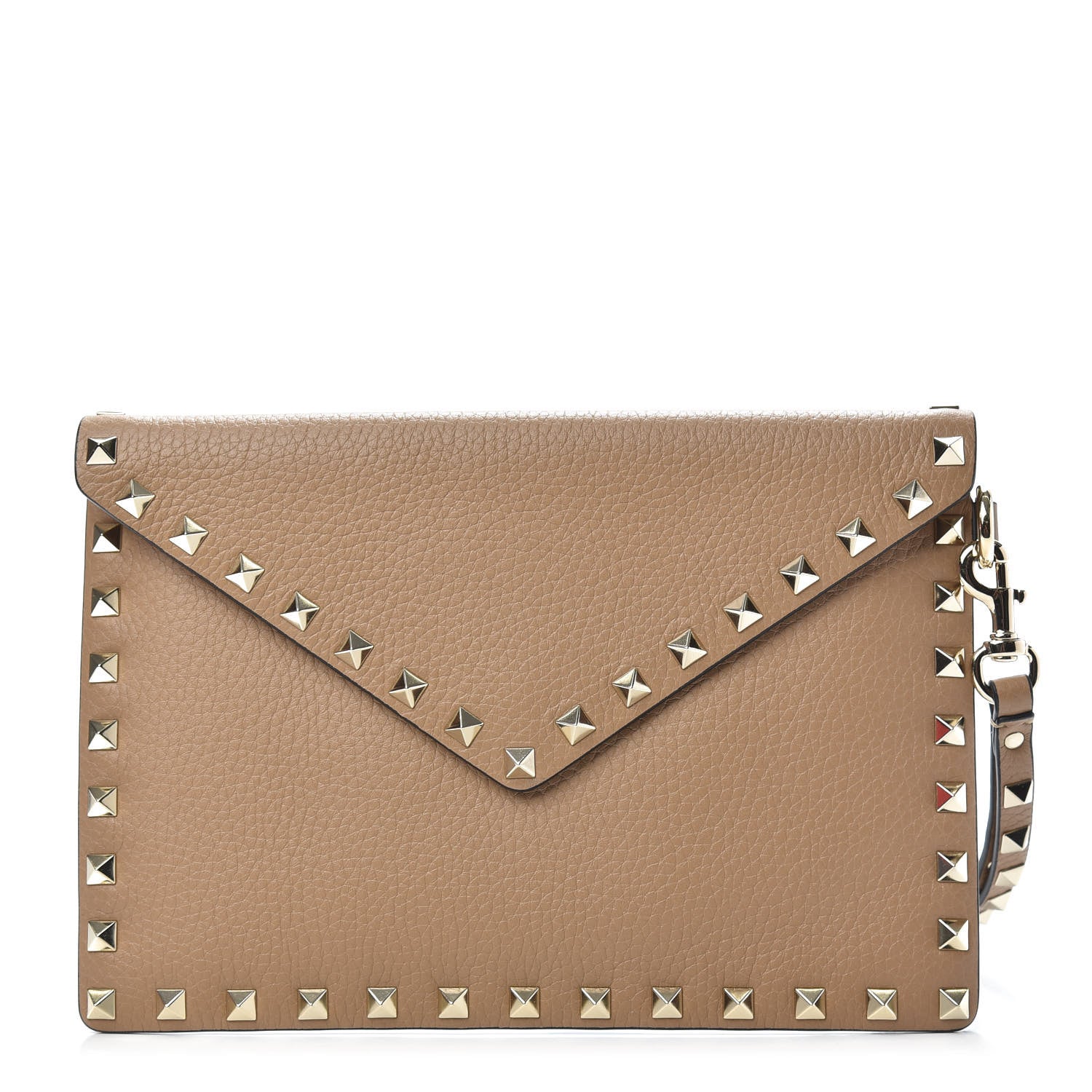 Valentino Garavani Pebbled Calfskin Medium Rockstud Envelope Flat Wristlet Pouch Deep Alpaca 1 of 8
