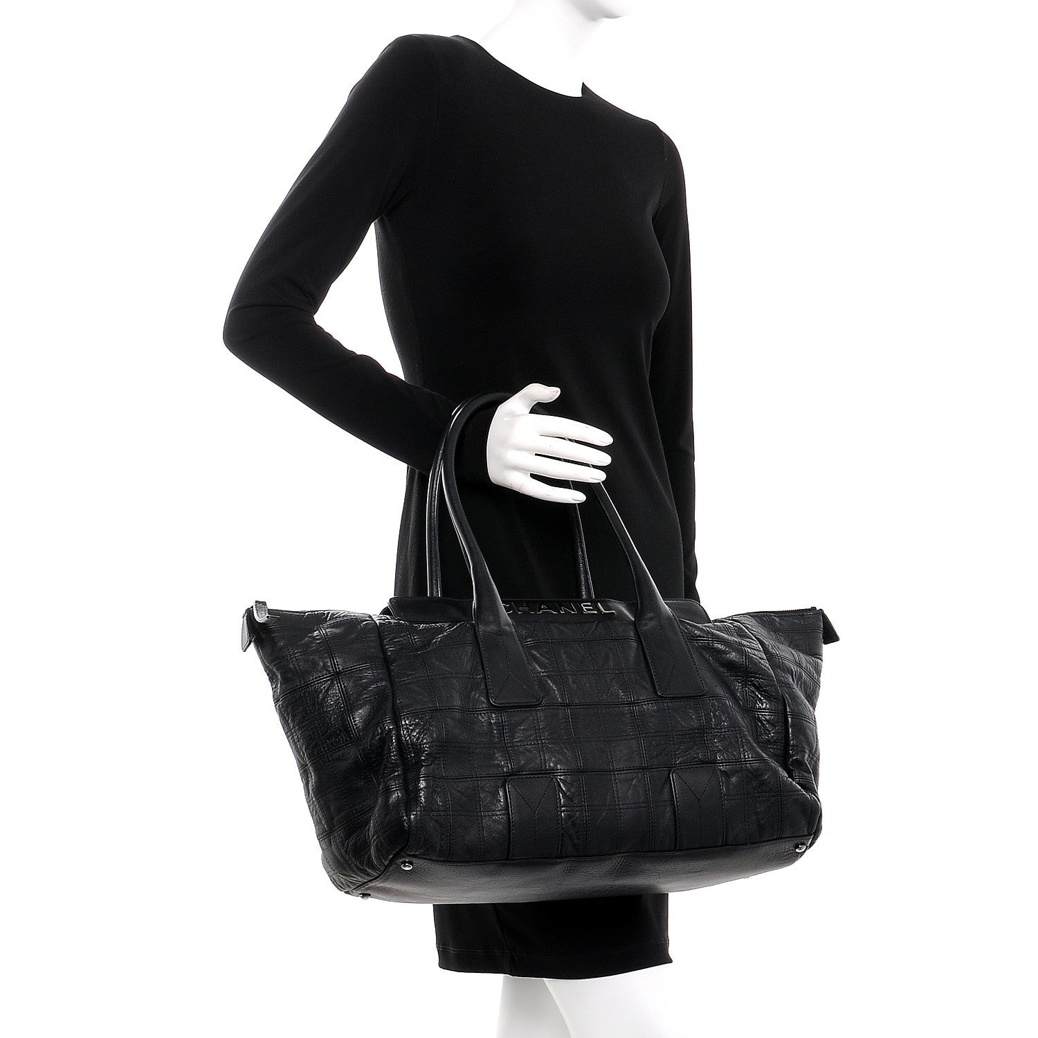 Chanel Lambskin Square Stitched Lax Large Tote Black 2 of 13