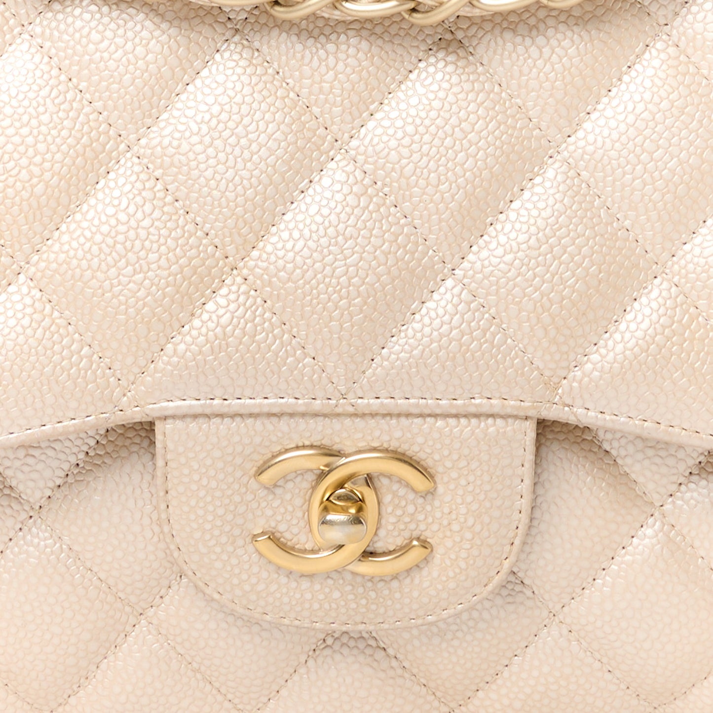 Iridescent Caviar Quilted Jumbo Double Flap Beige