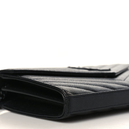 Saint Laurent Grain De Poudre Matelasse Chevron Monogram Monochrome Chain Wallet Black 7 of 9