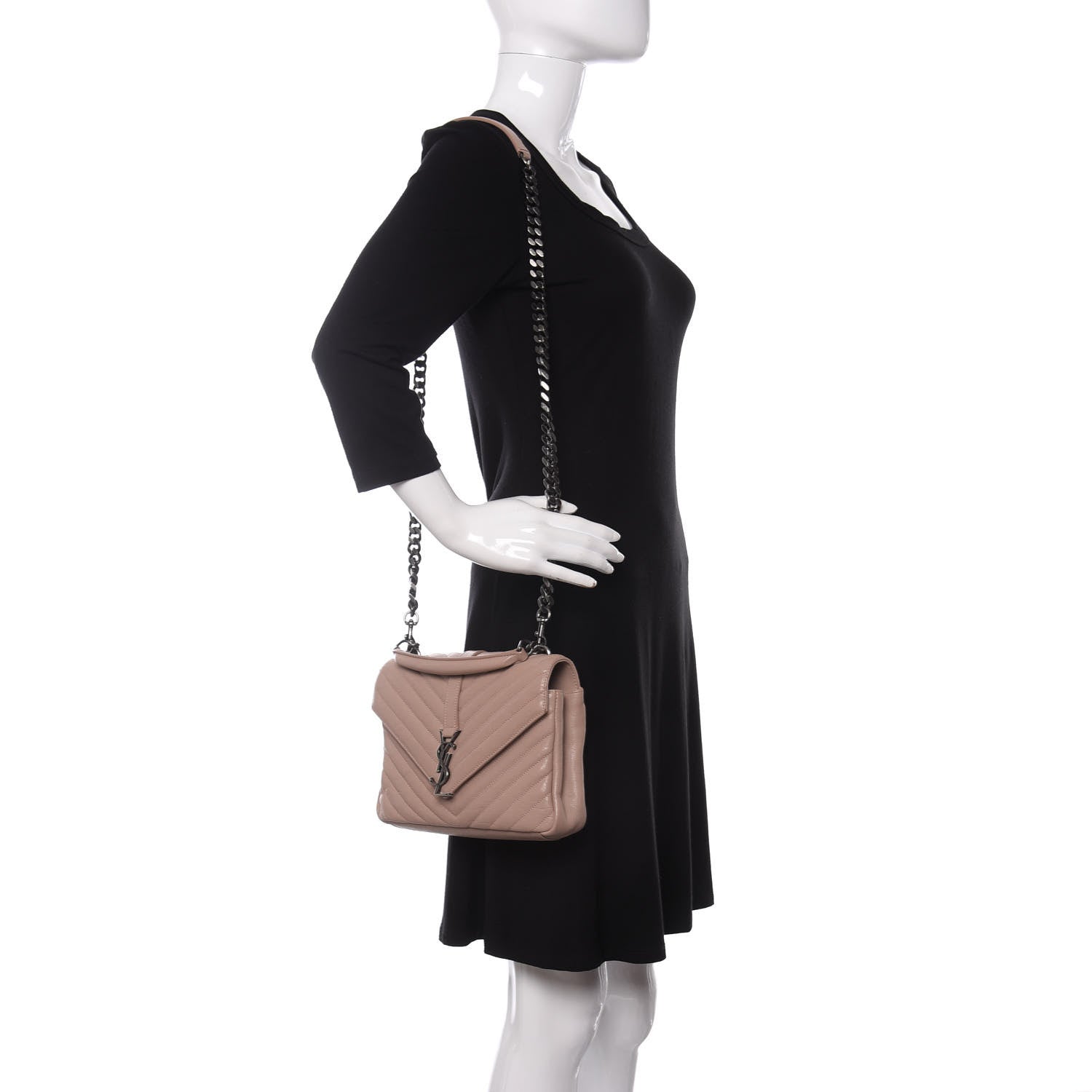 Saint Laurent Sheepskin Matelasse Chevron Monogram Medium College Bag Rose Poudre 2 of 14