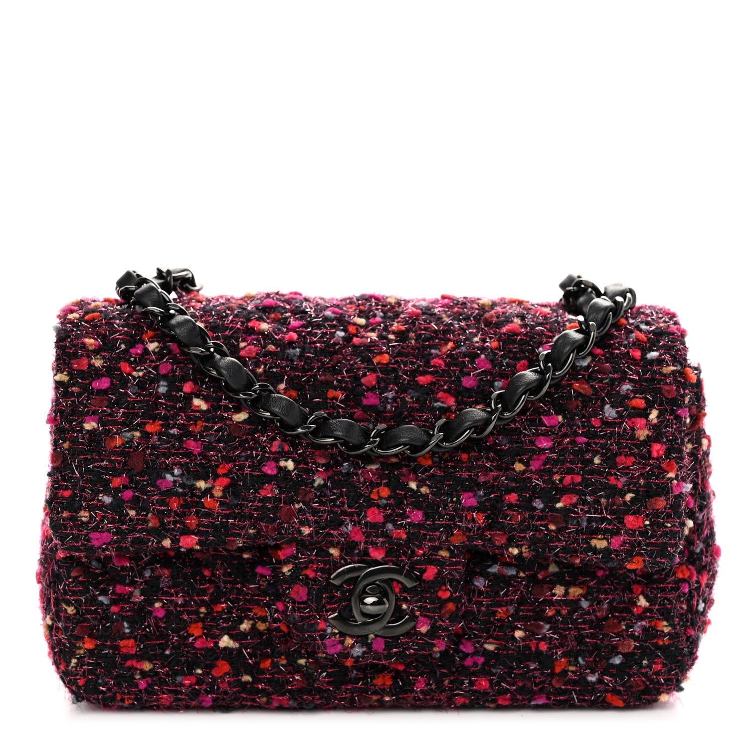 Chanel Tweed Quilted Mini Rectangular Flap Pink Multicolor 1 of 11