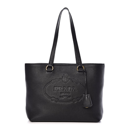 Prada Vitello Phenix Embossed Logo Tote Black 1 of 10