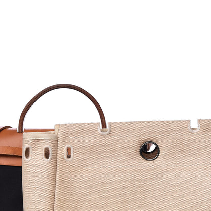 Hermes Toile Vache Calfskin Herbag 30 PM Black Natural 25 of 34