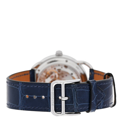 Hermes Stainless Steel Alligator Diamond Bezel Blue Mother of Pearl 38mm Arceau Petite Lune Automatic Watch Bleu Saphir 3 of 5