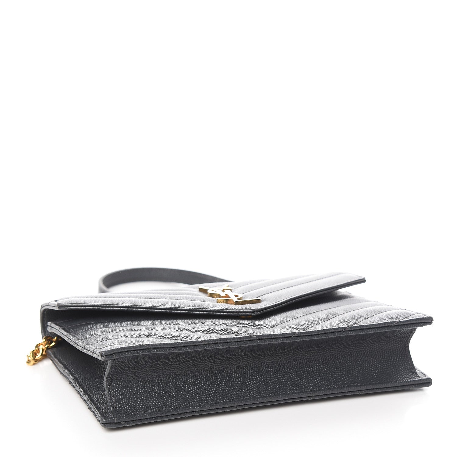 Saint Laurent Grain De Poudre Matelasse Chevron Monogram Envelope Chain Wallet Dark Smog 4 of 11