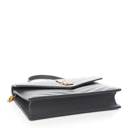 Saint Laurent Grain De Poudre Matelasse Chevron Monogram Envelope Chain Wallet Dark Smog 4 of 11