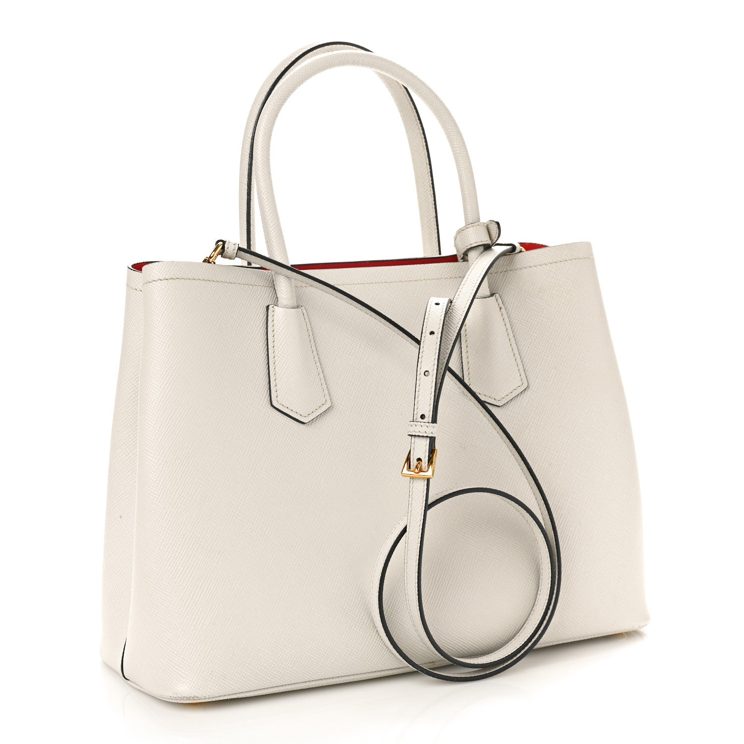 Prada Saffiano Cuir Medium Double Bag Talco Lacca 3 of 10