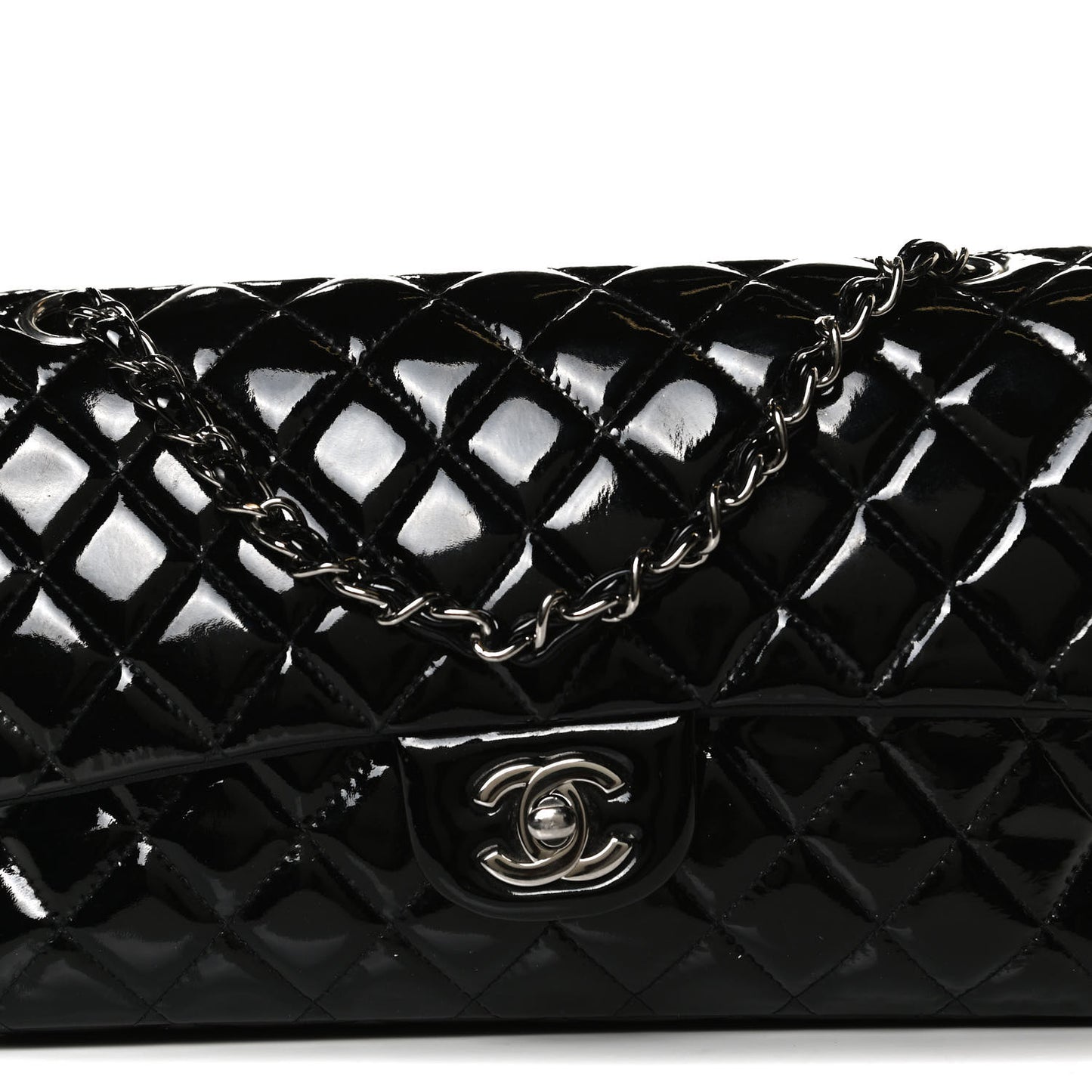 Patent Quilted Medium Double Flap Black
