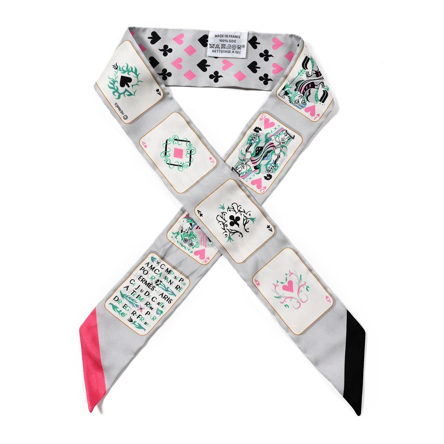 Hermes Silk Jeu de Cartes Twilly Gris Perle Rose Black 1 of 4