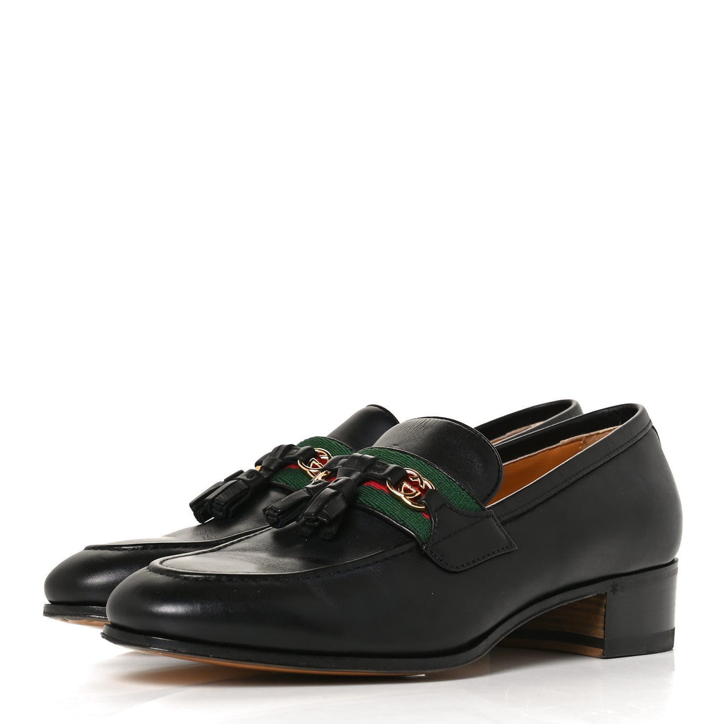 Calfskin Web Interlocking G Tassel Loafers 37.5 Black