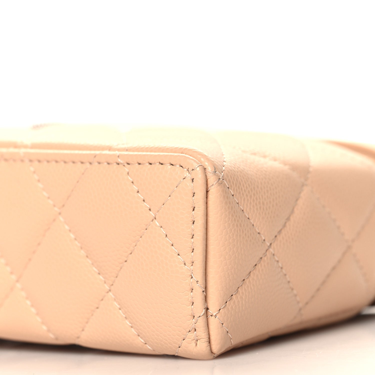 Chanel Caviar Quilted Ridged CC Top Handle Slim Vanity Case With Chain Beige 10 of 10
