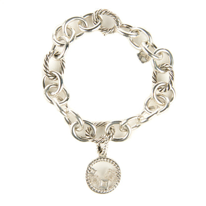 David Yurman Sterling Silver Diamond 22mm Quatrefoil Charm Oval Link Bracelet 1 of 5