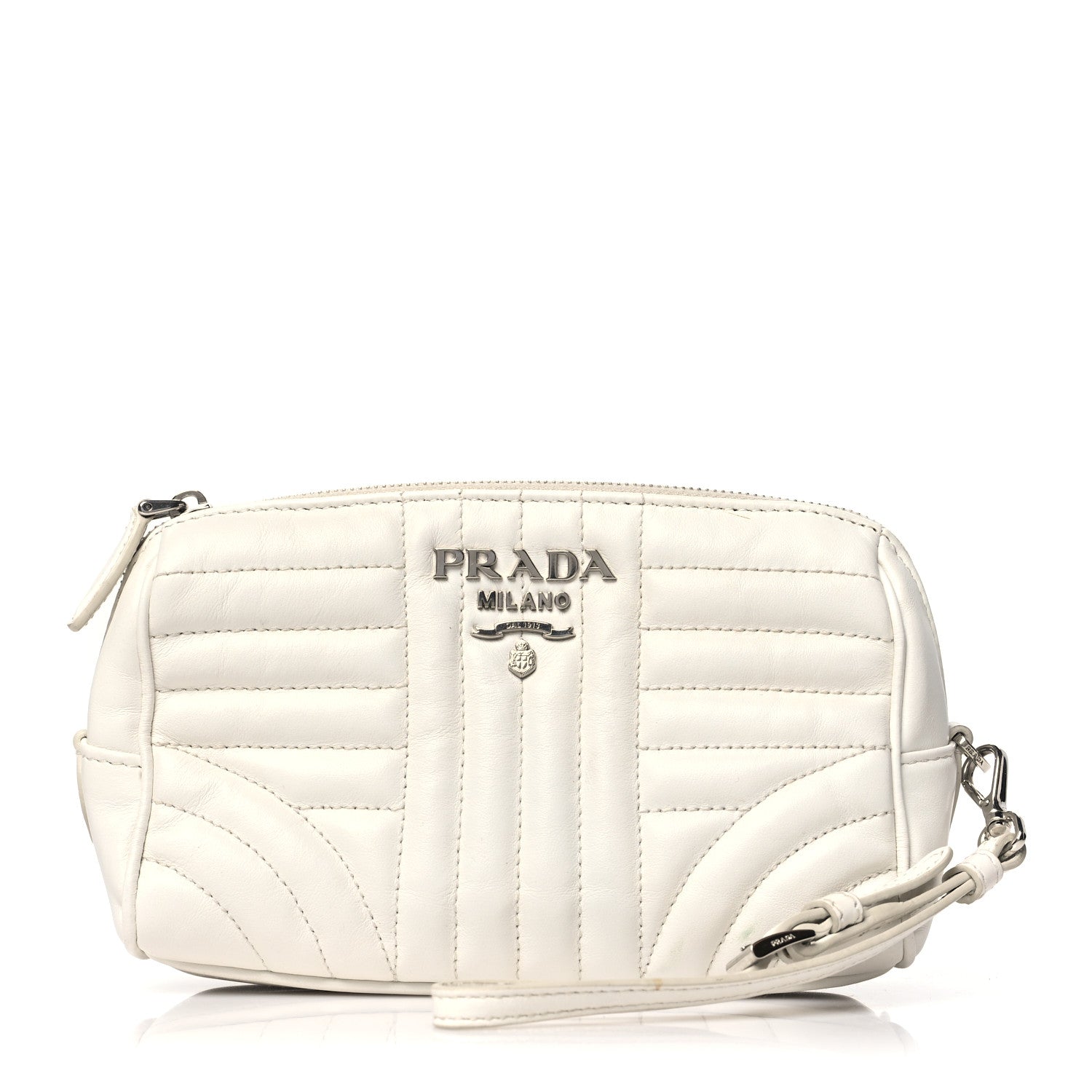Prada Soft Calfskin Stitched Diagramme Wristlet Pouch White 1 of 12