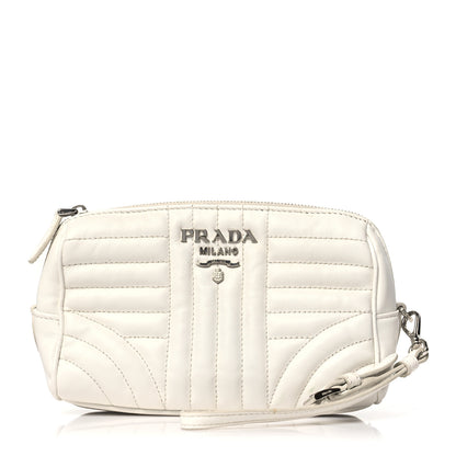 Prada Soft Calfskin Stitched Diagramme Wristlet Pouch White 1 of 12