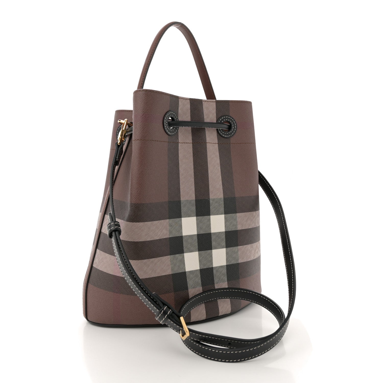 Burberry Giant Check Calfskin TB Bucket Bag Dark Birch 3 of 11
