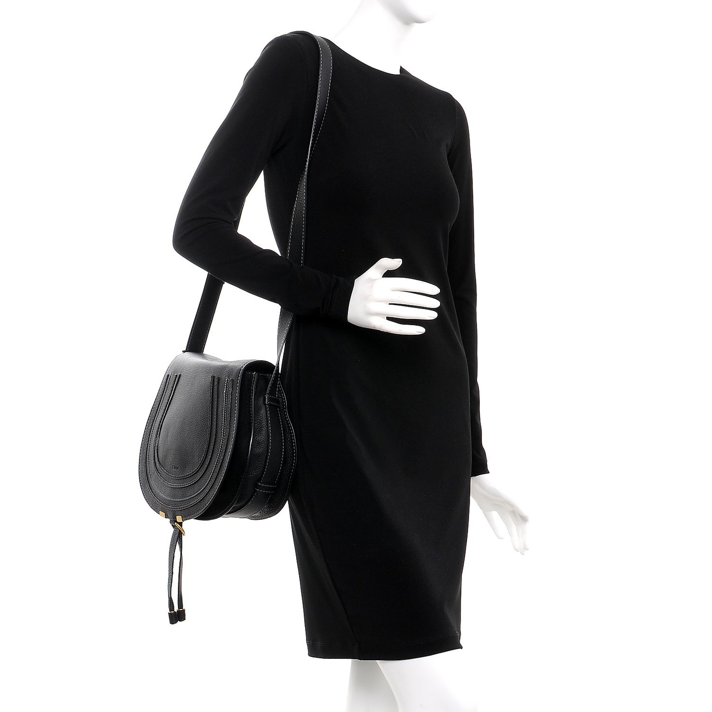 Calfskin Medium Marcie Round Crossbody Bag Black