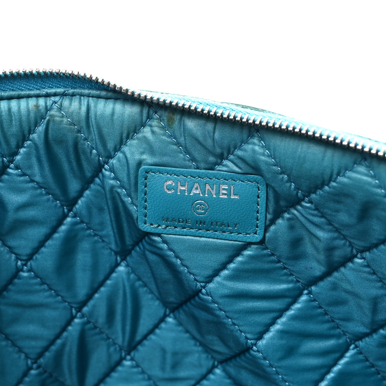 Chanel Patent Calfskin Quilted Large Cosmetic Case Blue 12 of 14