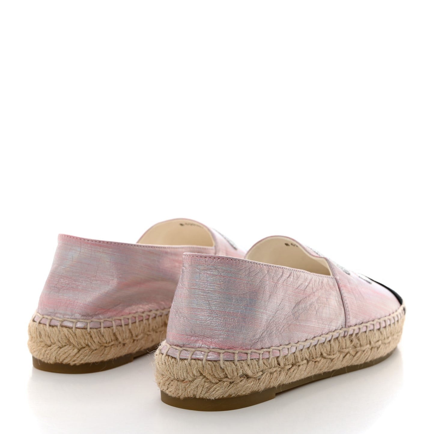 Laminated Lambskin Grosgrain Embroidered CC Espadrilles 40 Pink Silver Black