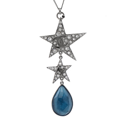 Chanel Crystal Resin CC Star Drop Necklace Silver Blue 4 of 6