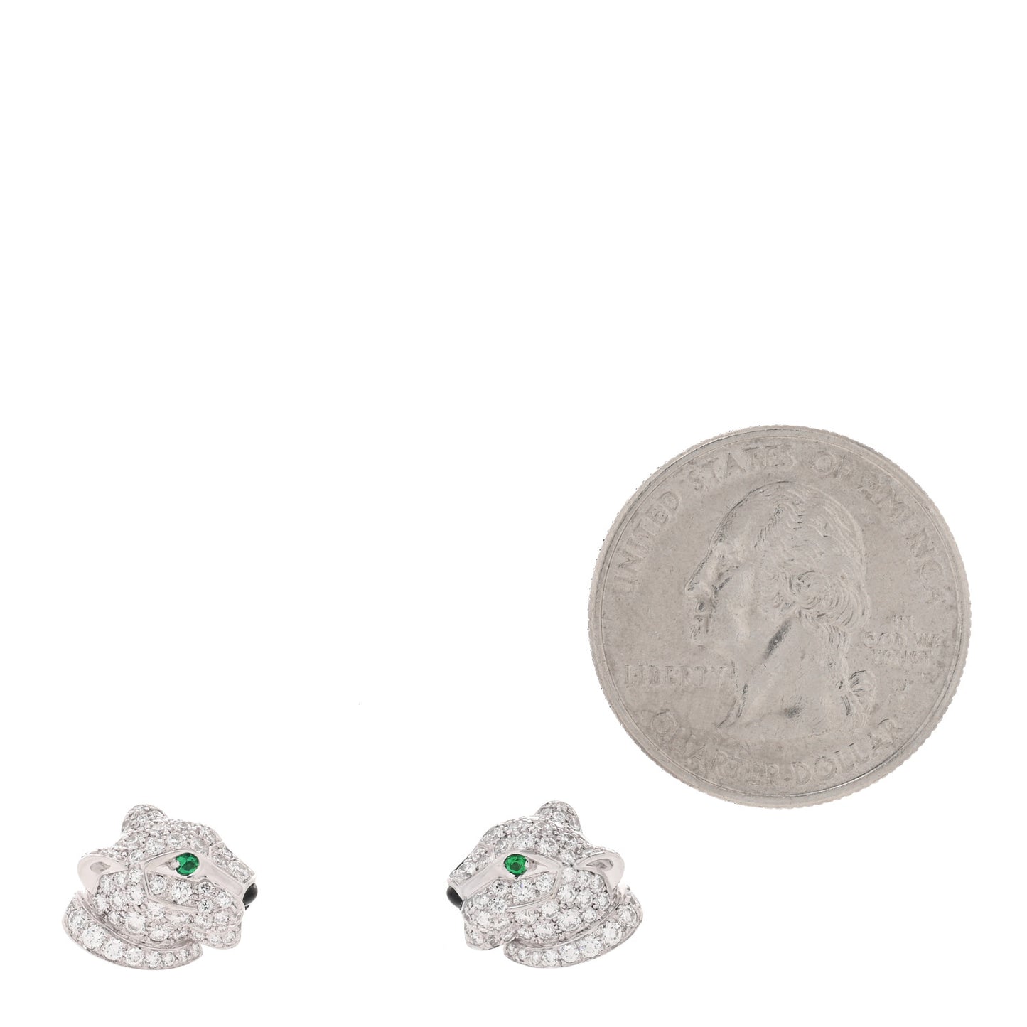 18K White Gold Diamond Onyx Emerald Panthere Earrings