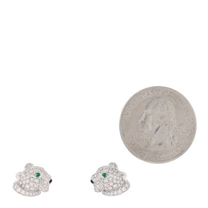 Cartier 18K White Gold Diamond Onyx Emerald Panthere Earrings 2 of 5