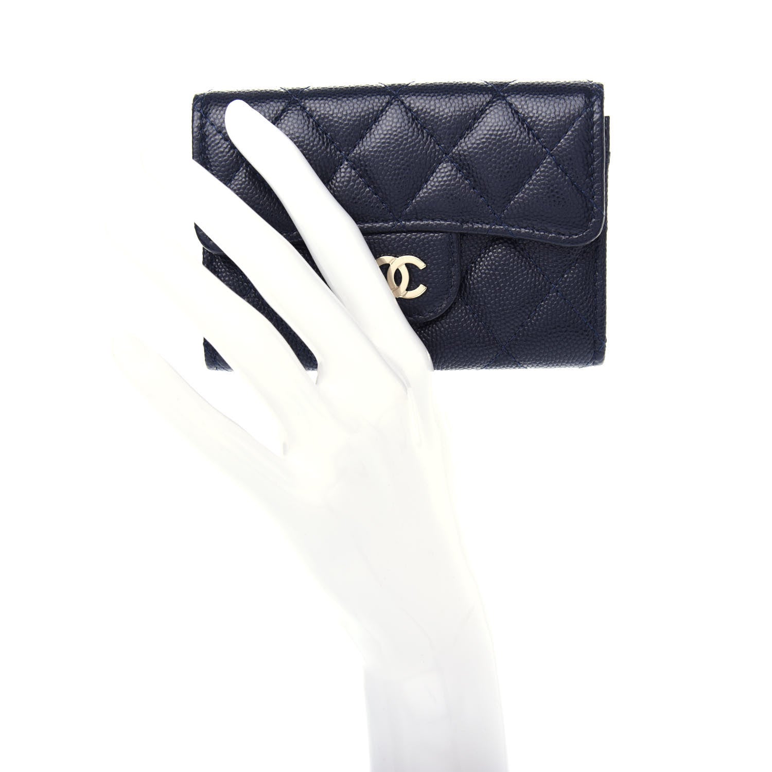 Chanel Caviar Quilted Flap Card Holder Wallet Navy Blue 2 of 9