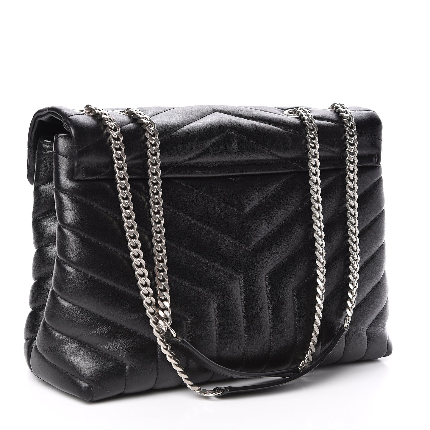 Calfskin Y Quilted Monogram Medium Loulou Chain Satchel Black