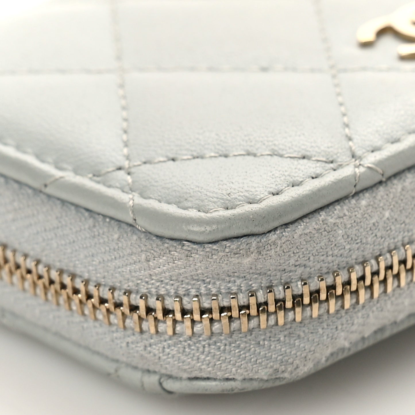 Lambskin Quilted Zip Around Coin Purse Wallet Grey