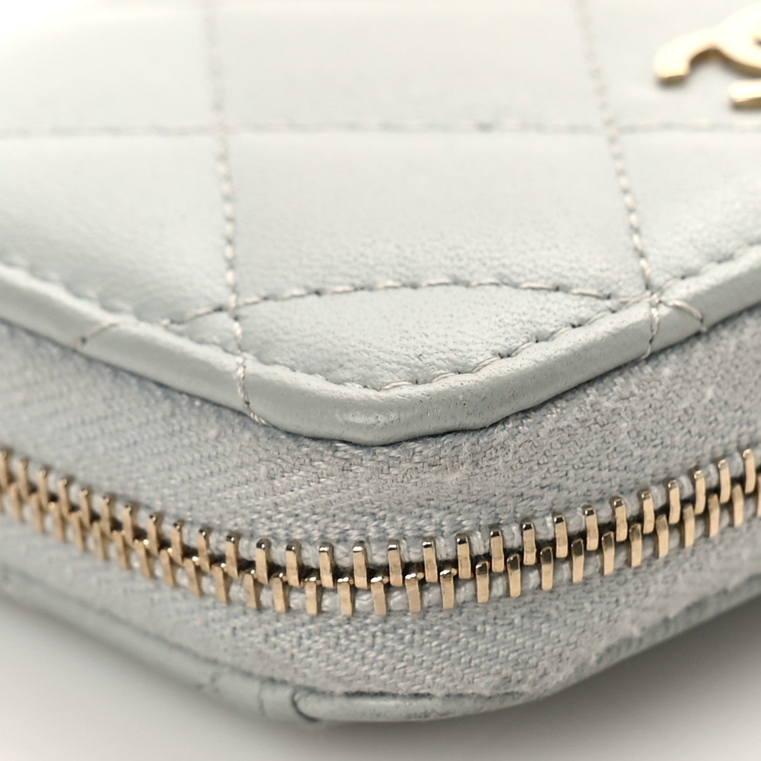 Chanel Lambskin Quilted Zip Around Coin Purse Wallet Grey 10 of 13