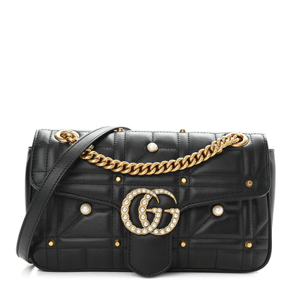Gucci Calfskin Matelasse Studded Small Pearly GG Marmont Shoulder Bag Black 1 of 10