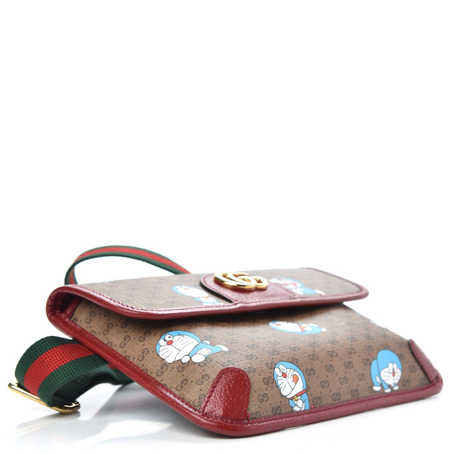 X DORAEMON Mini Vintage GG Supreme Monogram Web Slim Belt Bag Beige Cherry Red