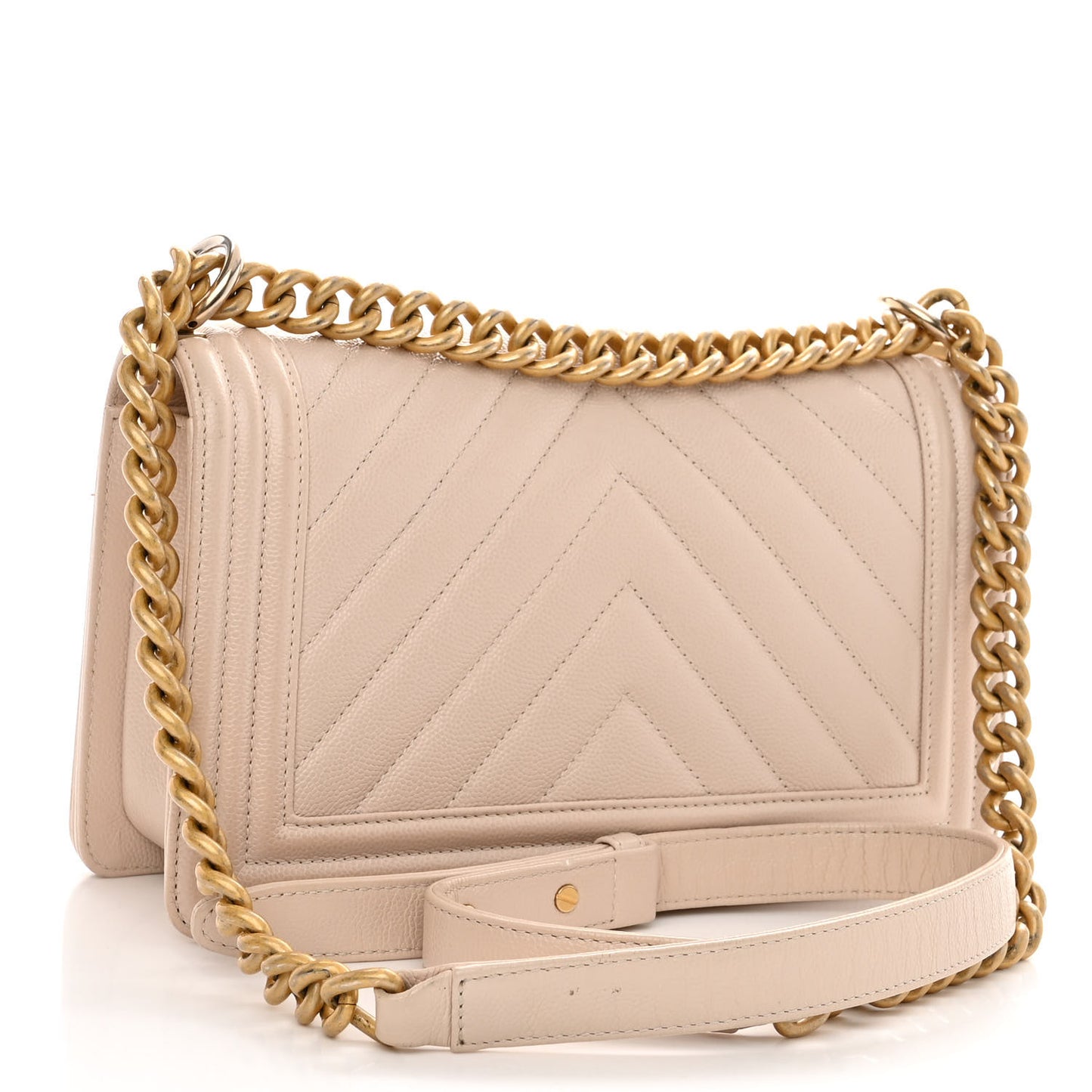 Caviar Chevron Quilted Medium Boy Flap Light Beige