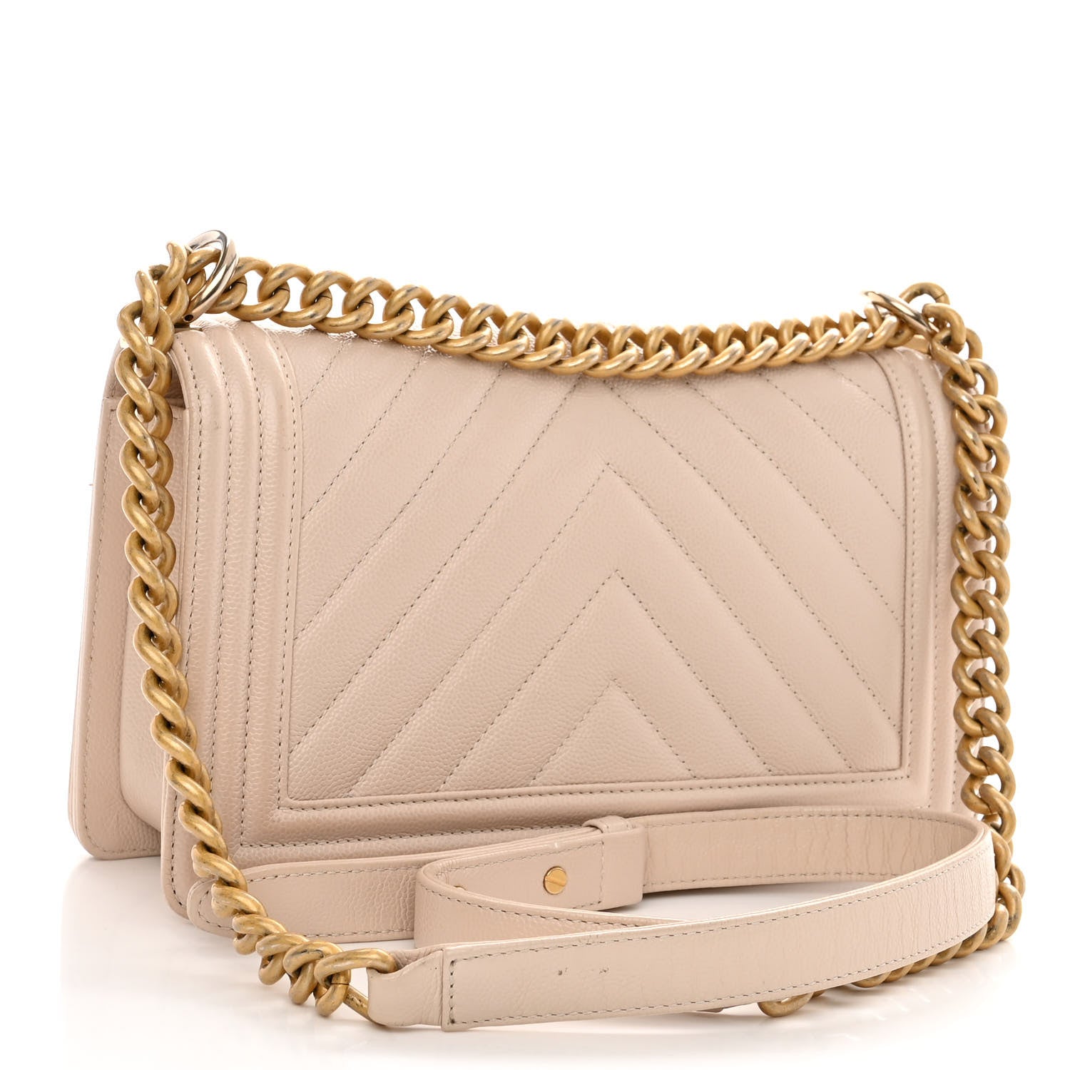 Chanel Caviar Chevron Quilted Medium Boy Flap Light Beige 3 of 12