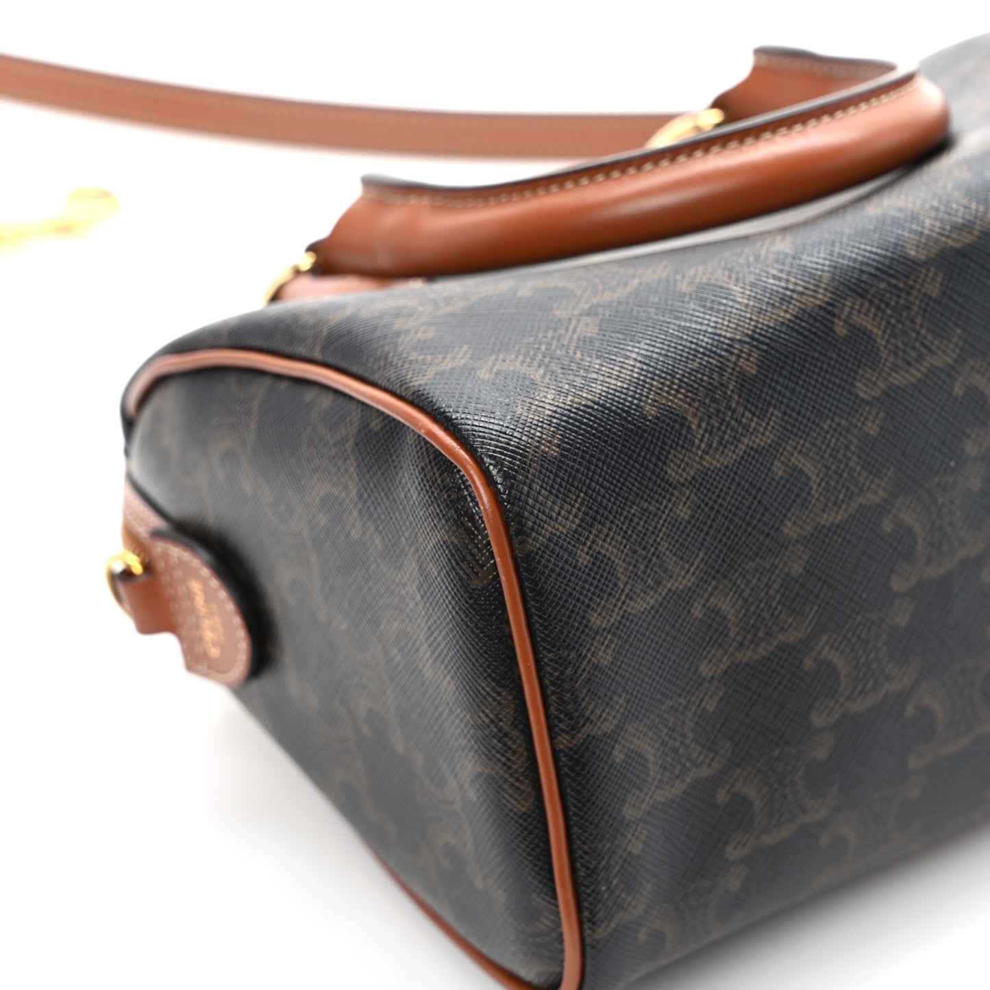 Triomphe Canvas Calfskin Small Boston Bag Tan