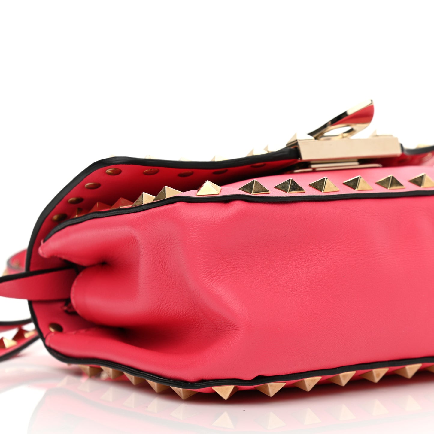 Vitello Mini Rockstud Flap Saddle Crossbody Bag Deep Rose