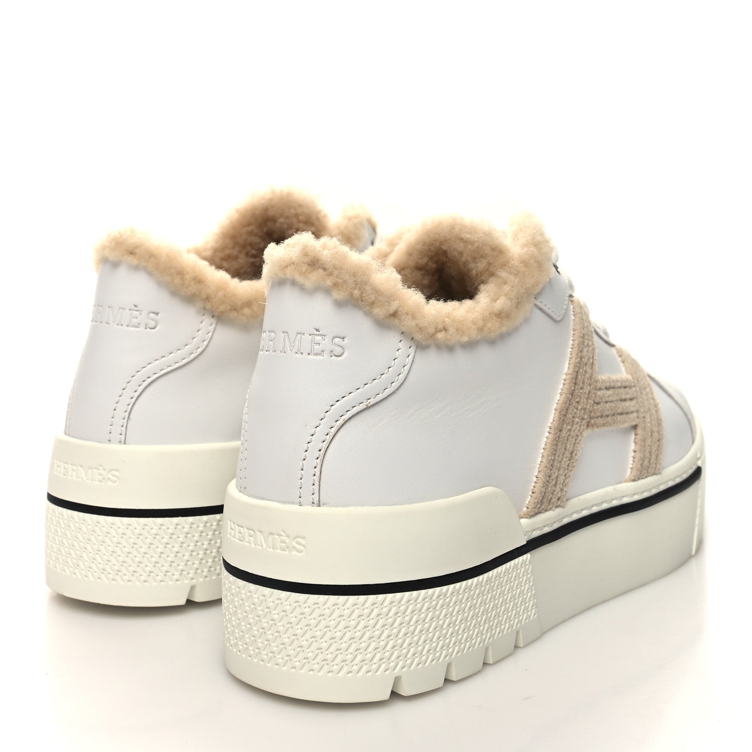 Hermes Calfskin Woolskin Dare Sneakers 35 White Ecru 4 of 7