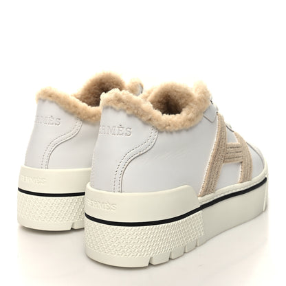Hermes Calfskin Woolskin Dare Sneakers 35 White Ecru 4 of 7