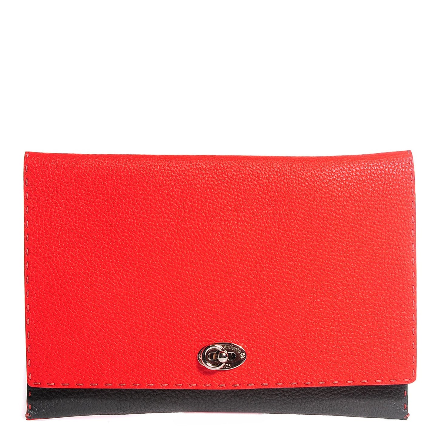 Calfskin Selleria Alda Colorblock Clutch Poppy