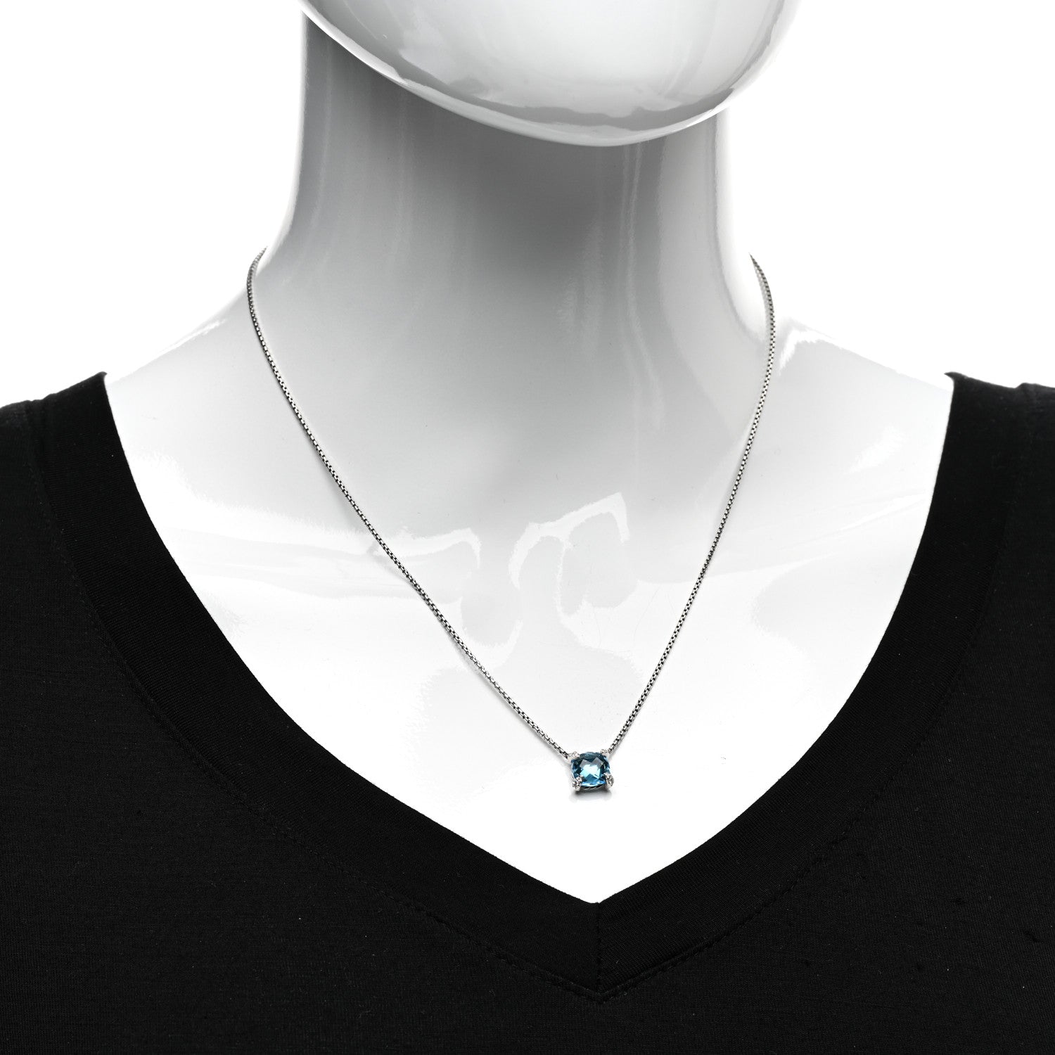 David Yurman Sterling Silver Diamond Blue Topaz 9mm Petite Chatelaine Pendant Necklace 2 of 4