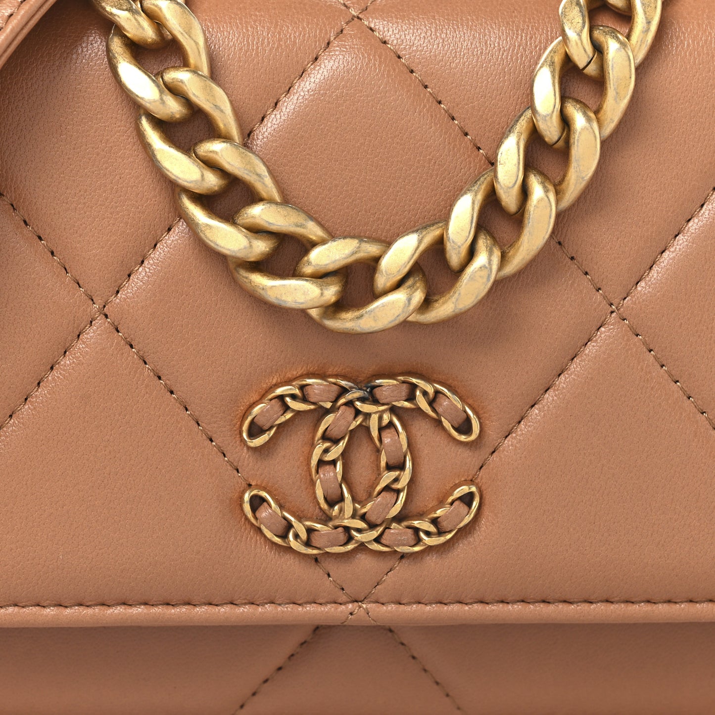 Lambskin Quilted Chanel 19 Wallet On Chain WOC Brown