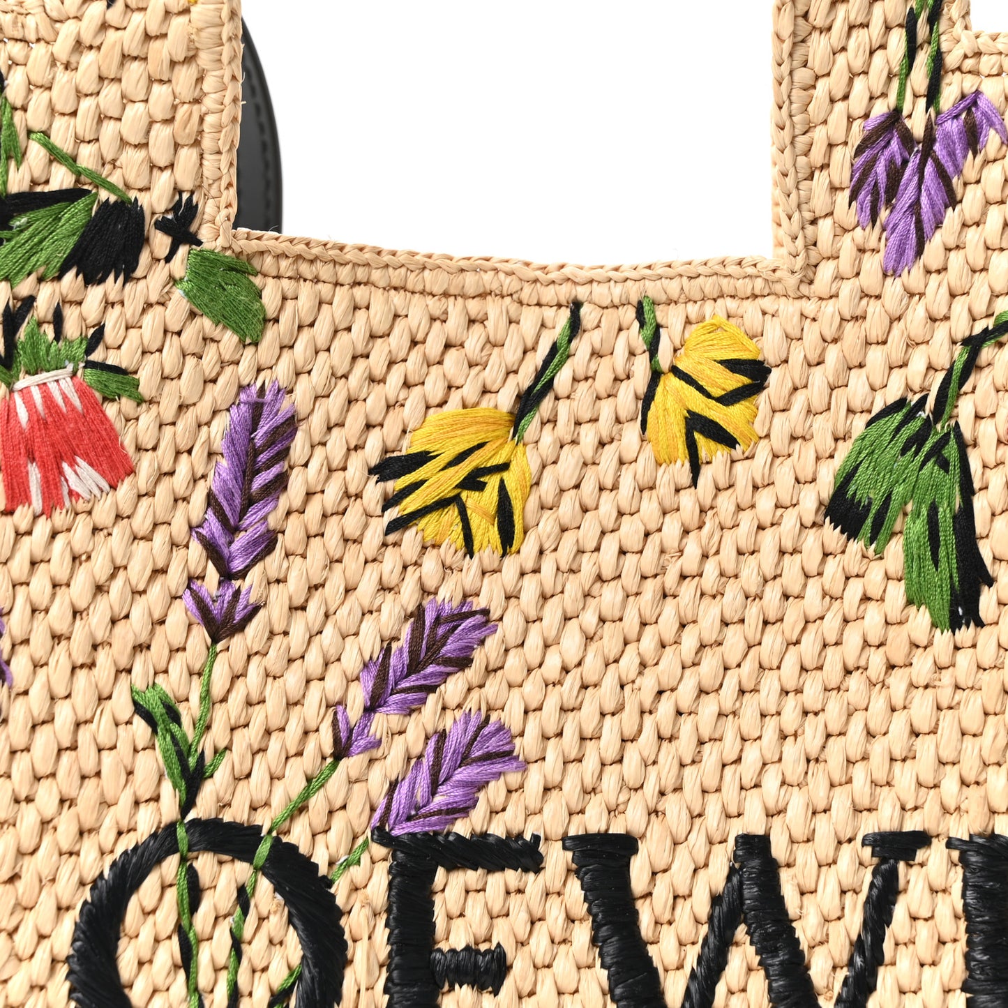 X PAULA'S IBIZA Raffia Floral Embroidered Small Font Tote Natural Tan Multicolor