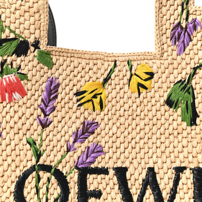 Loewe X PAULA'S IBIZA Raffia Floral Embroidered Small Font Tote Natural Tan Multicolor 7 of 9
