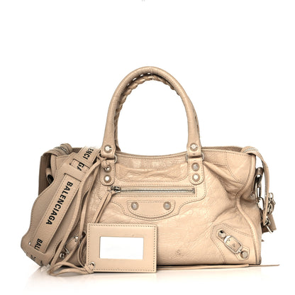 Balenciaga Agneau Classic Silver Hardware S City Logo Strap Light Beige Black 1 of 15