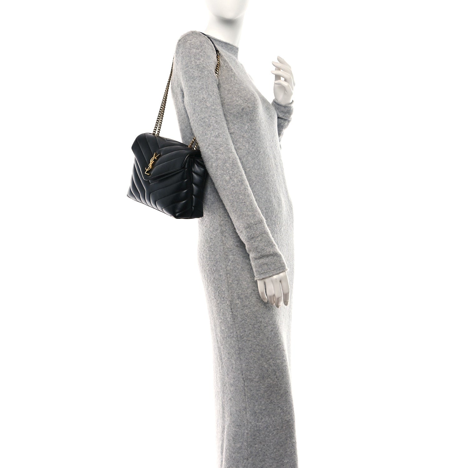 Saint Laurent SAINT LAURENT Calfskin Y Quilted Monogram Small Loulou Chain Satchel Black 3 of 8